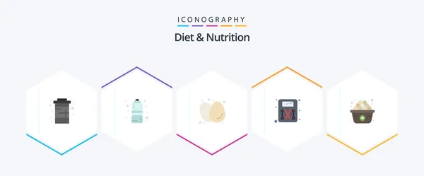Diet Nutrition Flaches Symbolpaket Mit Diät Maßstab Wasser Ernährung Eier — Stockvektor