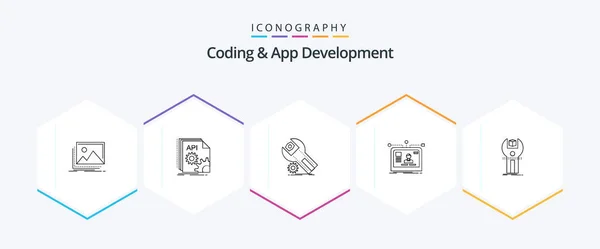 Coding App Development Line Icon Pack Including User Interface Developer — 图库矢量图片