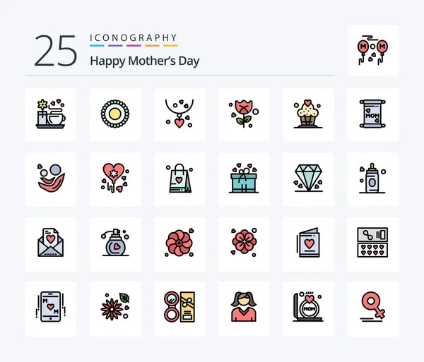 Feliz Dia Das Mães Line Filled Icon Pack Including Mom —  Vetores de Stock