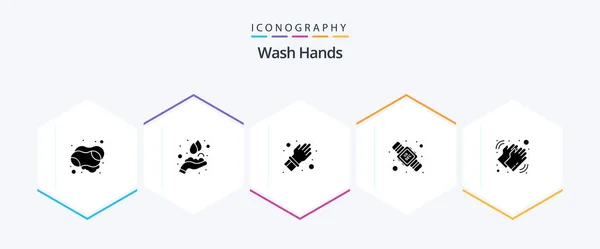 Wash Hands Glyph Icon Pack Including Medical Washing Glove Twenty — Stockový vektor