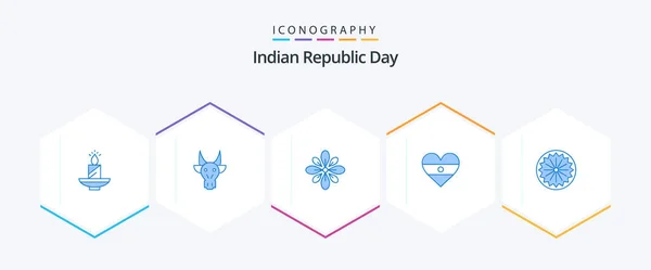 Indian Republic Day Blue Icon Pack Including Holi Diwali Zvířata — Stockový vektor