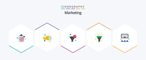 Marketing Flat Icon Pack Including Meeting Call Data Filter Sort — Stockvector