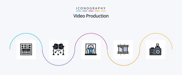 Video Productielijn Gevuld Flat Pictogram Pack Inclusief Video Een Film — Stockvector