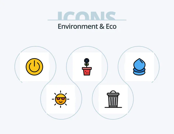 Environnement Eco Line Rempli Icône Pack Icône Design Inflammable Huile — Image vectorielle