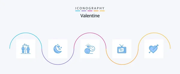 Valentine Blue Icon Pack Including Valentine Television Romantic Night Valentine — Vetor de Stock