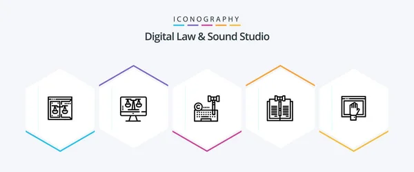 Digital Law Sound Studio Line Icon Pack Including Law Copyright — Stock Vector
