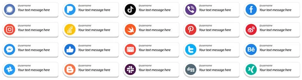 Social Media Platform Card Style Follow Icons Customizable Message Instagram — Stock Vector
