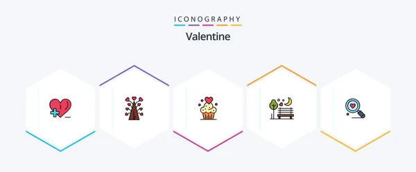 Valentine Filledline Icon Pack Including Romance Night Valentines Day Sweets — Stockvektor
