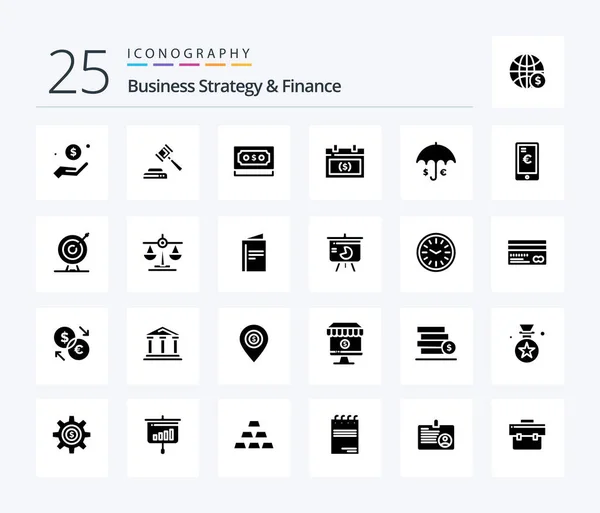 Strategia Aziendale Finanza Solid Glyph Icon Pack Incluso Calendario Nota — Vettoriale Stock