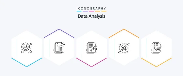 Data Analysis Line Icon Pack Including Setting Gear Graph Chart — Stockvektor