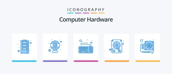 Computer Hardware Blue Icon Pack Including Video Computer Device Card — Wektor stockowy
