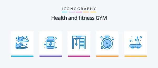 Gym Blue Icon Pack Including Sports Exercise Competition Stopwatch Gym — Stockvector