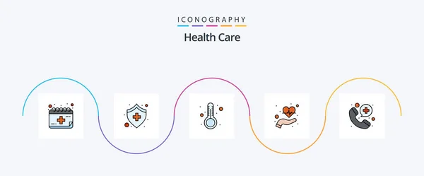 Health Care Line Filled Flat Icon Pack Including Doctor Heart — Wektor stockowy