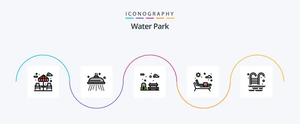 Water Park Line Filled Flat Icon Pack Including Garden Park — Wektor stockowy