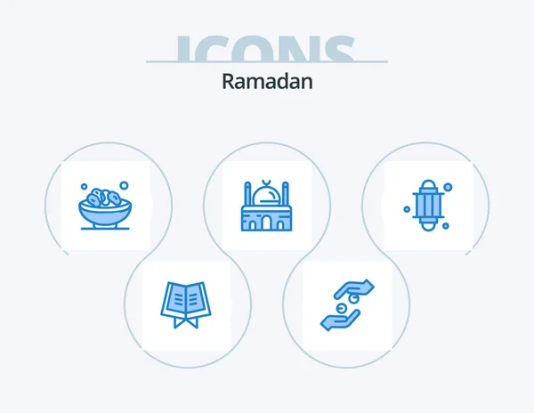 Ramadan Blue Icon Pack Icon Design Place Mosque Bowl Islam — Vetor de Stock