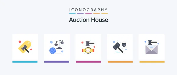 Auction Flat Icon Pack Including Protection Lock Law Law Wrist — Stok Vektör