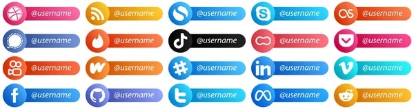 Modern Follow Social Network Platform Card Style Icons Mothers Mesenger — Stock Vector
