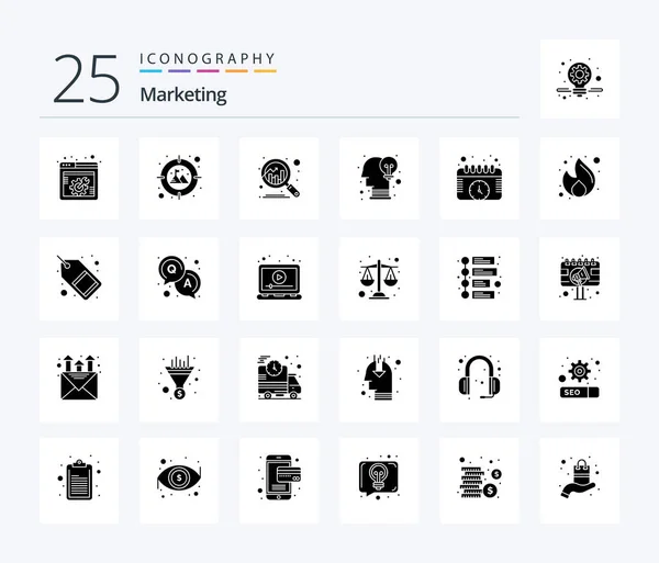 Маркетинг Solid Glyph Іконок Включаючи Годинник Події Графік Календар Ідея — стоковий вектор