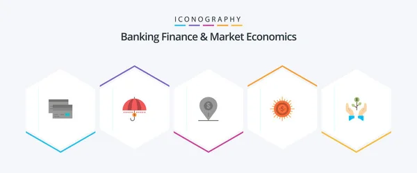 Banking Finance Market Economics Flat Icon Pack Including Map Dollar — Stock vektor