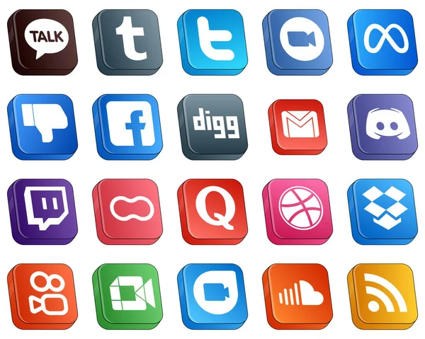 Isometric Icons Top Social Media Platforms Email Digg Meta Facebook — Stock Vector
