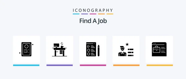 Encontre Job Glyph Icon Pack Incluindo Portfólio Online Encontrar Emprego — Vetor de Stock