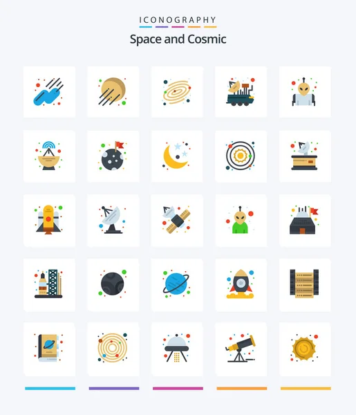 Creative Space Flat Icon Pack Flag Radar Science Antenna Planet — Wektor stockowy