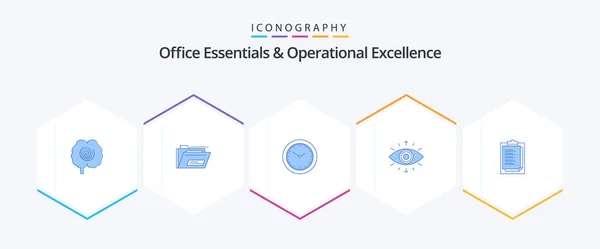 Office Essentials Operational Exellence Blue Icon Pack Including Secret Society - Stok Vektor