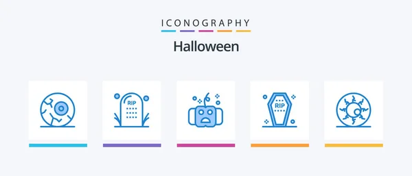 Halloween Blue Icon Pack Including Funeral Coffin Halloween Casket Hallows — Stock Vector