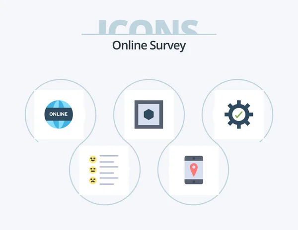 Online Survey Flat Icon Pack Icon Design Einstellung Online Getriebe — Stockvektor