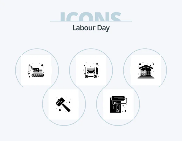 Labour Day Glyph Icon Pack Icon Design Construction Brick Wall — Vector de stoc