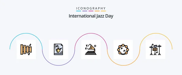 International Jazz Day Line Filled Flat Icon Pack Including Music — Stockvector