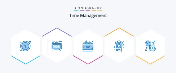 Time Management Blue Icon Pack Including Old Clock Watch Home — ストックベクタ