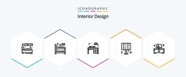 Interior Design Line Icon Pack Including Home Light Light Sleep — Stock Vector