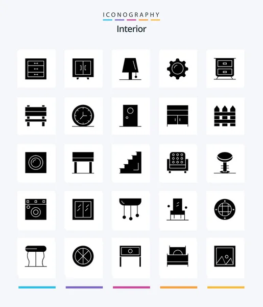 Creative Interior Glyph Solid Black Icon Pack Wie Spiegel Innenraum — Stockvektor