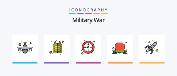 Military War Line Filled Icon Pack Including Investigation Steel Military — Stock Vector