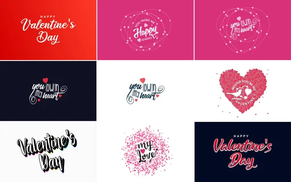 Happy Valentine Day Greeting Card Template Cute Animal Theme Pink — Vettoriale Stock