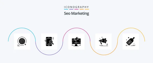 Seo Marketing Glyph Icon Pack Including Megaphone Advertising Seo Offer — Wektor stockowy