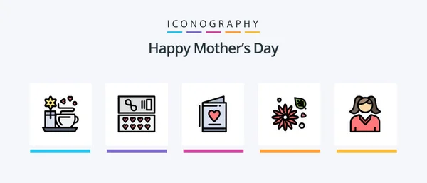 Happy Mother Day Line Gevuld Icoon Pack Inclusief Moeder Cadeau — Stockvector