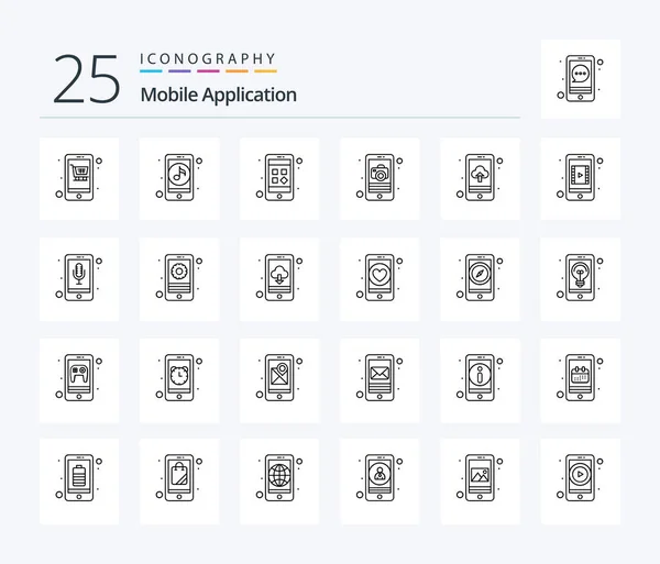 Mobile Application Line Icon Pack Including App Upload App App — ストックベクタ