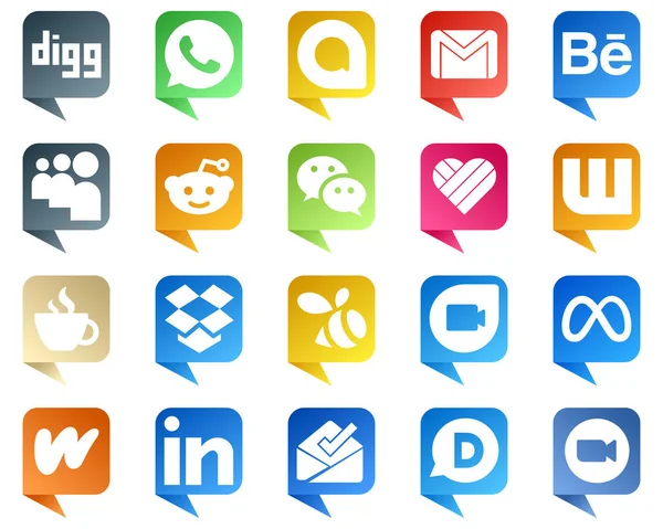 20 Chat bubble style Social Media Brand Icons such as swarm. reddit. streaming and wattpad icons. Modern and high quality