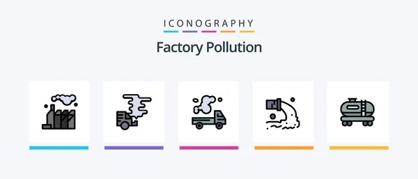 Factory Pollution Line Filled Icon Pack Including Lung Cancer Smoke — Stock Vector