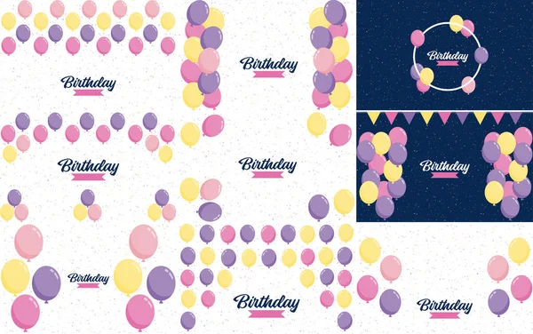 Happy Birthday Playful Bubbly Font Background Balloons Party Streamers — Archivo Imágenes Vectoriales