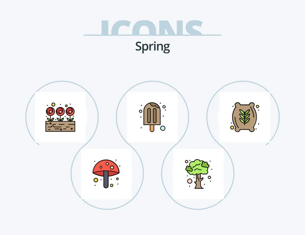 Spring Line Lleno Icon Pack Icon Design Tiempo Nube Pascua — Vector de stock