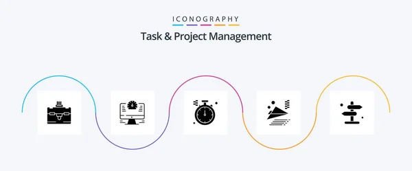 Task Project Management Glyph Icon Pack Including Paper Plane Watch — Stok Vektör