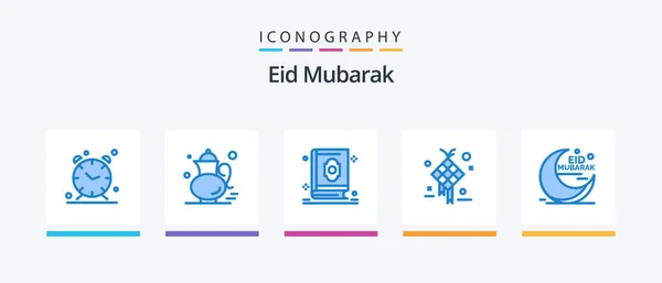 Eid Mubarak Blue Pacchetto Icone Compreso Design Eid Bevi Decorazione — Vettoriale Stock