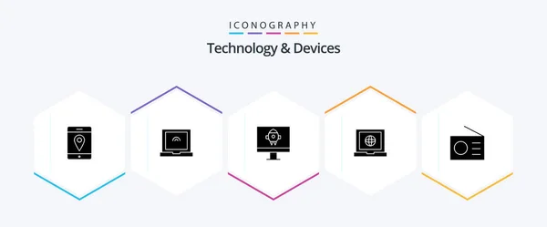 Devices Glyph Icon Pack Including Globe Technology Gadgets — Stockvector