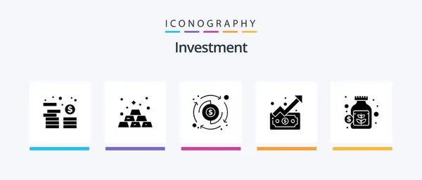 Investment Glyph Icon Pack Including Jar Money Dollar Graph Creative — Stockvektor