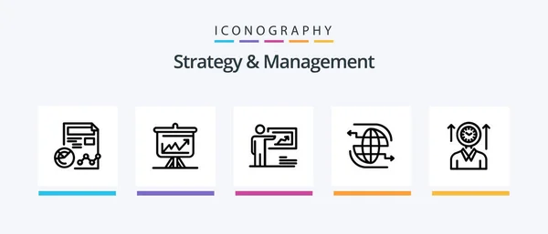 Strategy Management Line Icon Pack Including Tower Castle Setting Announce — Stock Vector
