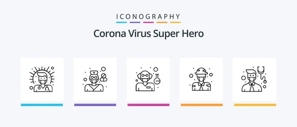 Corona Virus Super Hero Line Icon Pack Including Officer Police — Stockvector