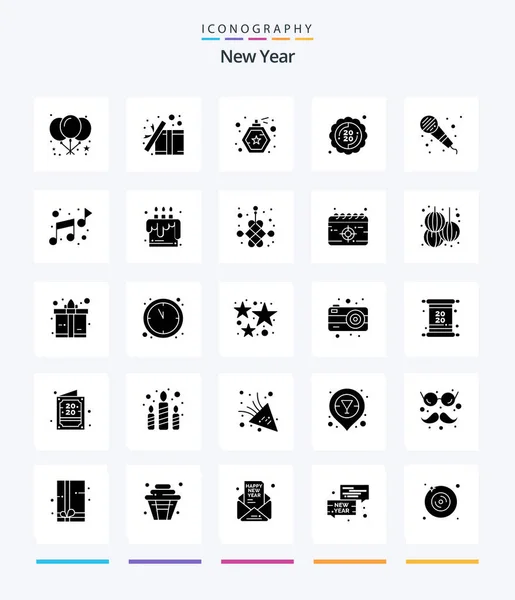 创意新年25字形固体黑色图标包 如话筒 — 图库矢量图片